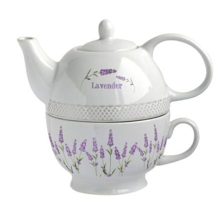 Levanduľový darček - Porcelánova kanvička so šálkou Levanduľa 2 - darček pre ženu
