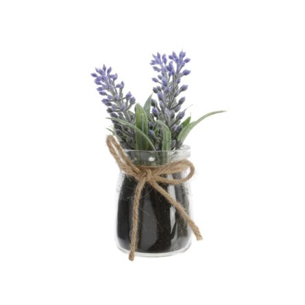 Levanduľový darček - Umelá levanduľa v sklenenom kvetináči, 15 cm - darček pre ženu