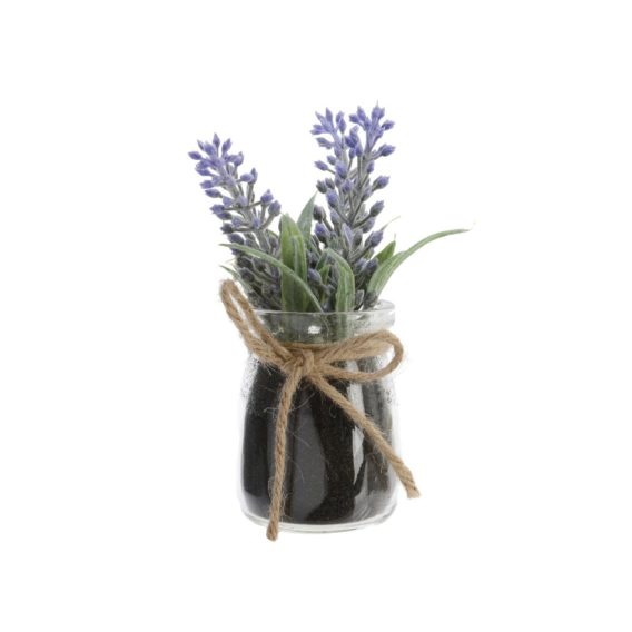 Levanduľový darček - Umelá levanduľa v sklenenom kvetináči, 15 cm - darček pre ženu